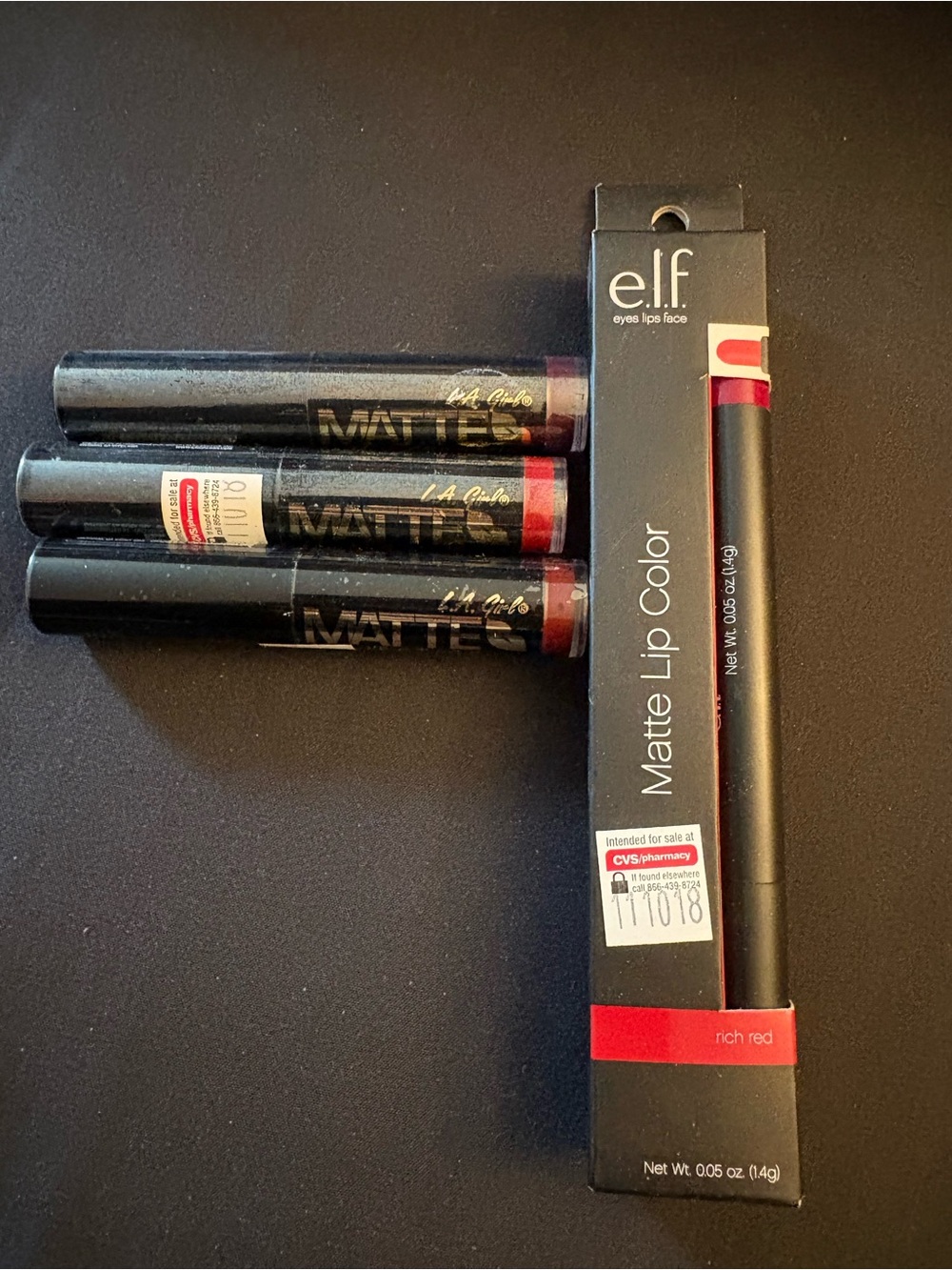 L.A. Girl 3 piece Matte lipstick set in wine shades & elf Matte lip color NIB
